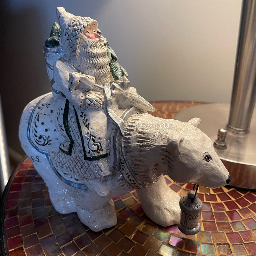 Santa Riding Polar Bear, Midwest MCF Pam Schifferl Folk Art